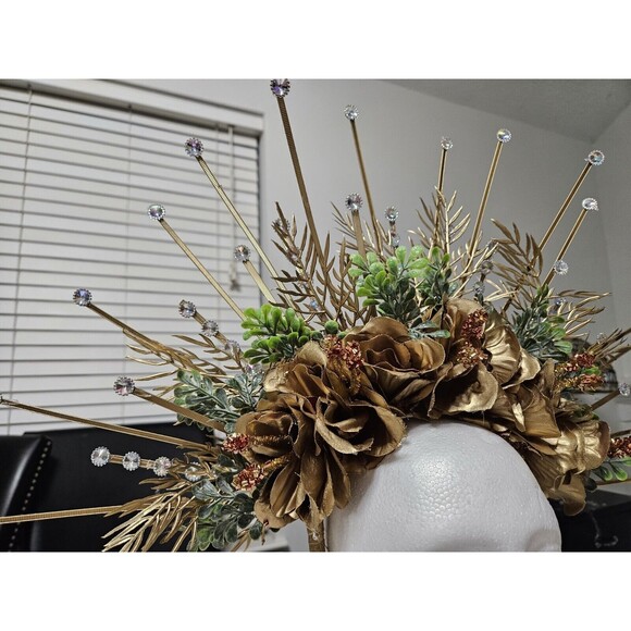 Golden Flowers Halo Crown, Floral Headpiece, Handmade, NEW - Picture 7 of 13
